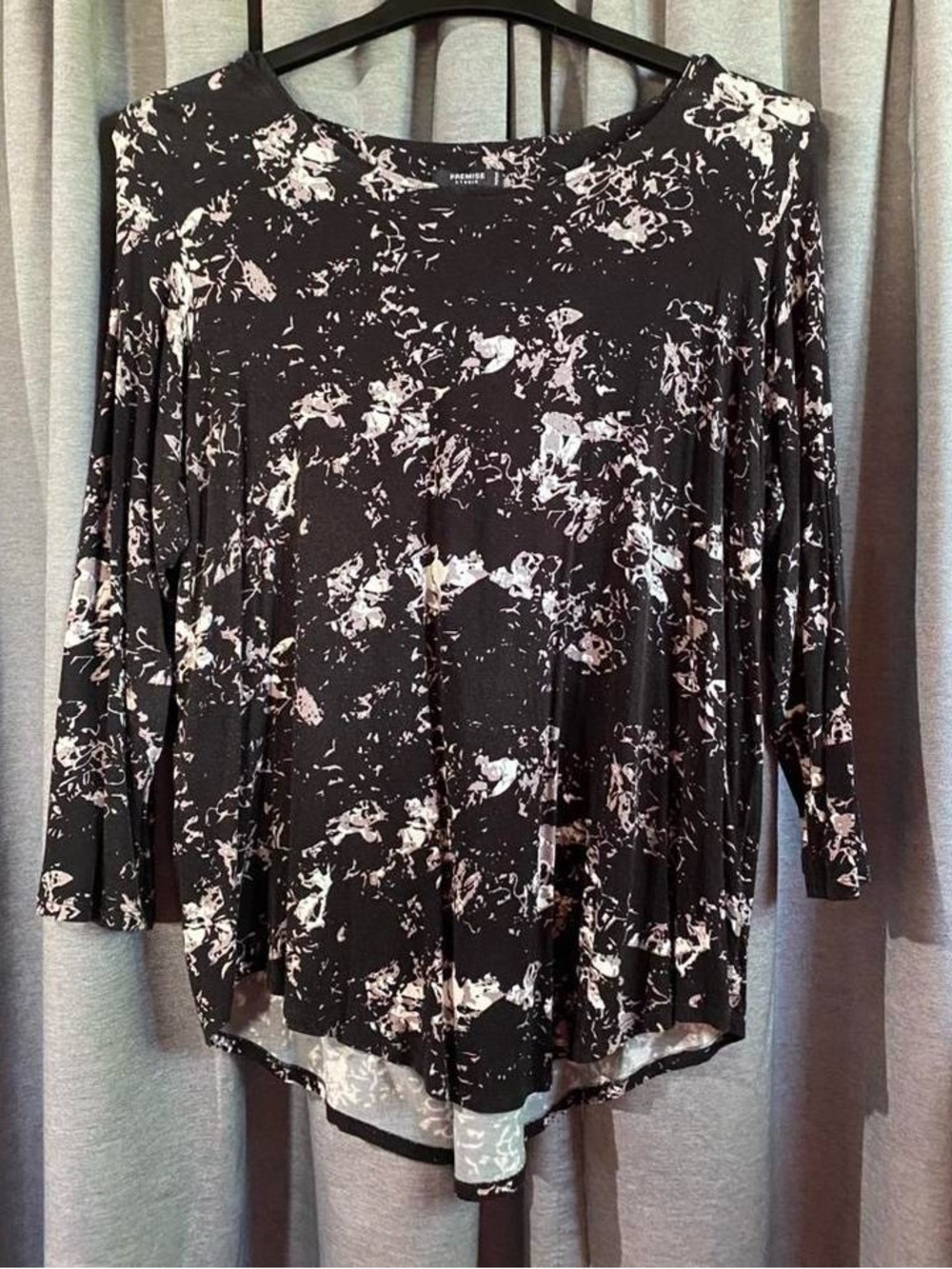 Premise Black White Abstract-Print Long-Sleeve Tee